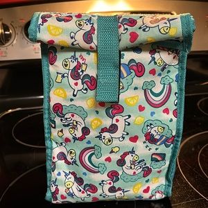 Igloo unicorn and rainbow aqua color roll down lunch box with Velcro closure